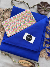 Royal Blue Handloom Cotton Saree With Zig Zag Print Blouse